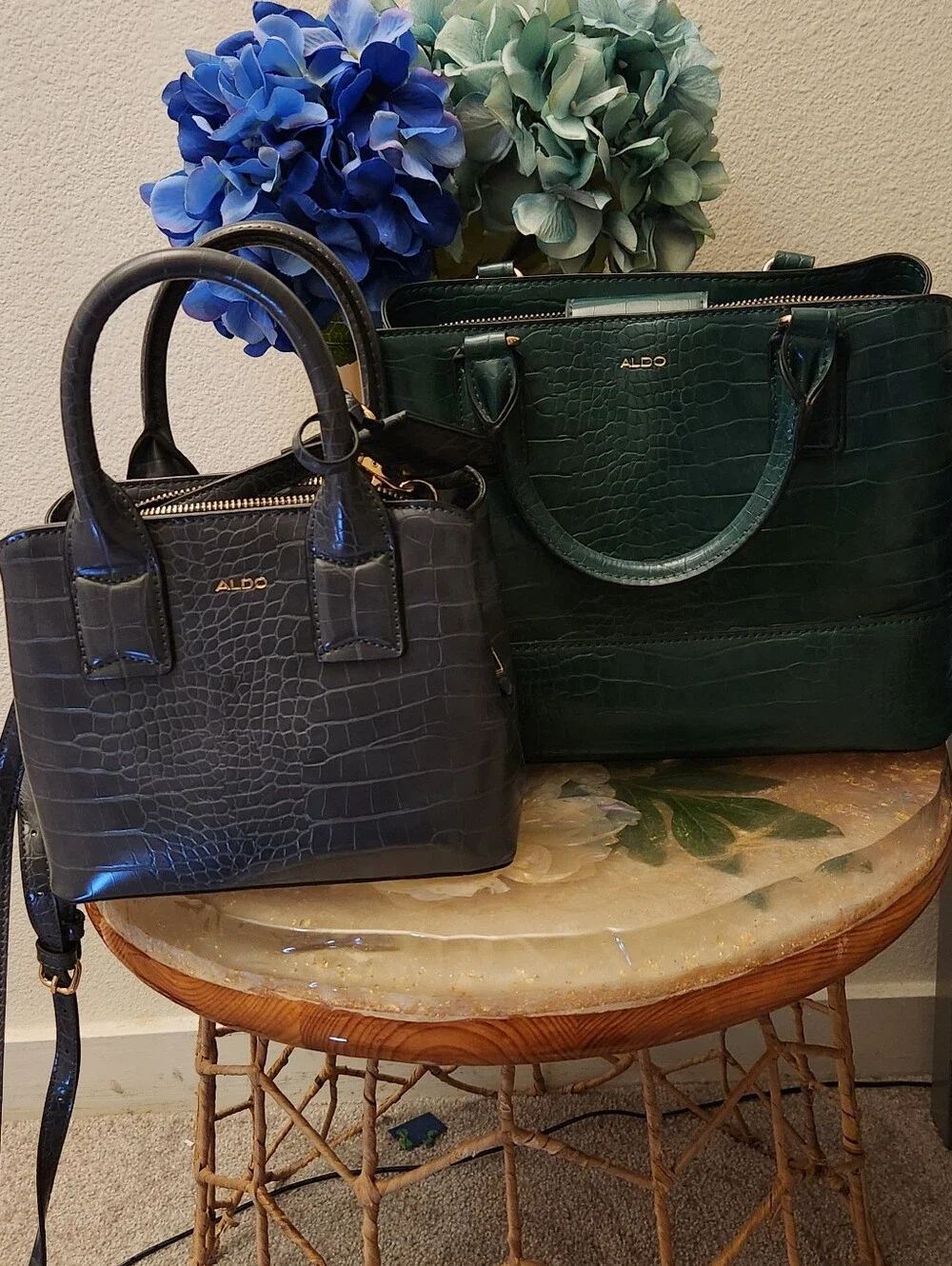 ALDO Emerald Green Croc-Embossed Satchel with Top Handles